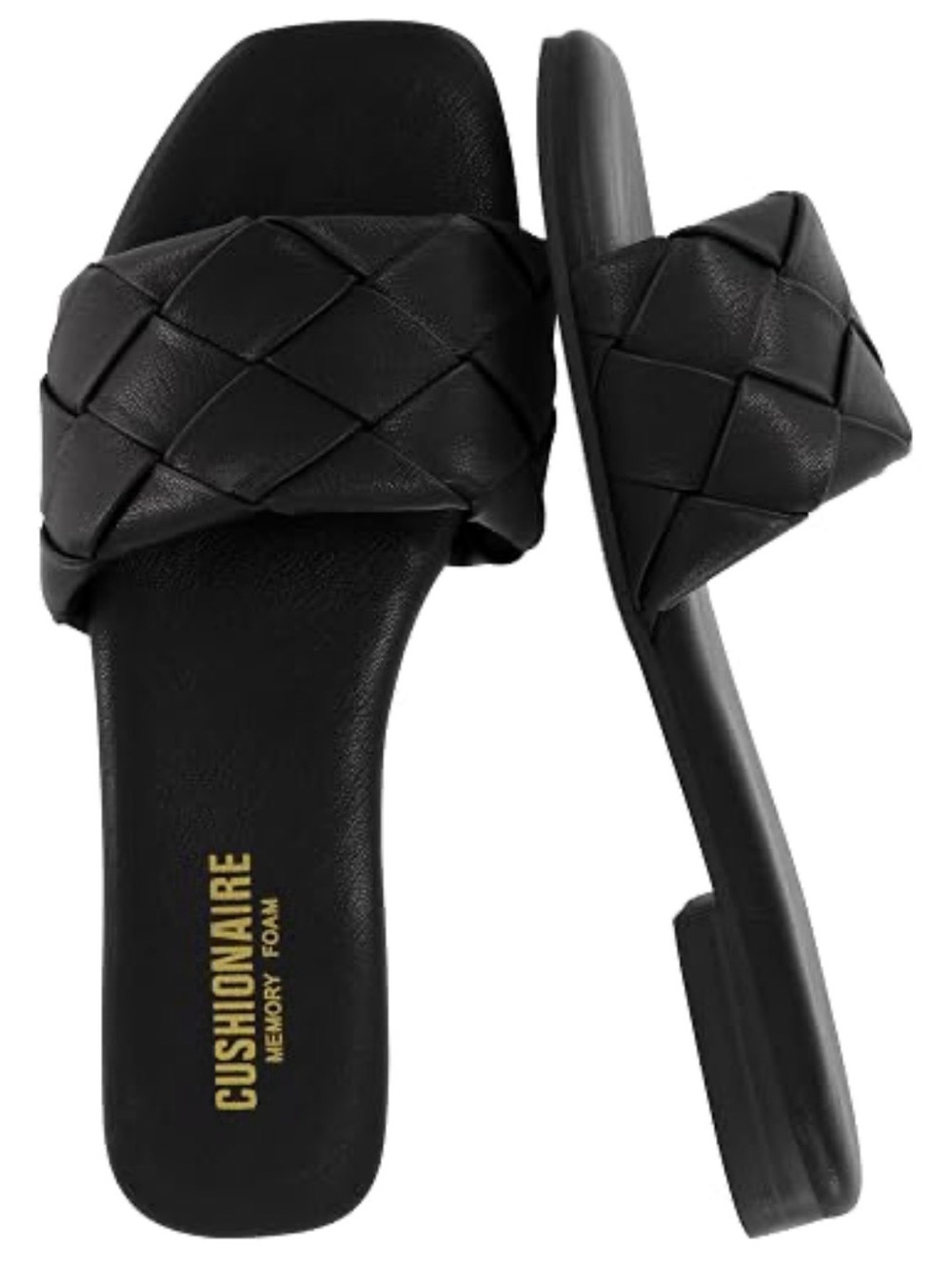 Cushionaire Black Woven Slide Sandals minimalist
